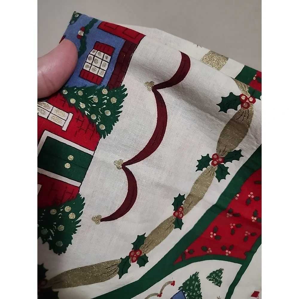 4 Weilwood Christmas Fabric Panel Poinsettias‎ Houses Village Lot Vtg Pillow